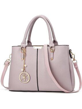 Women A1-purple Leather 3 Zipper Compartments Adjustable Long Strap Handbag